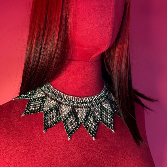 Vintage Hand-Beaded Statement Collar – 1990s Artisanal Style - Picture 1 of 12